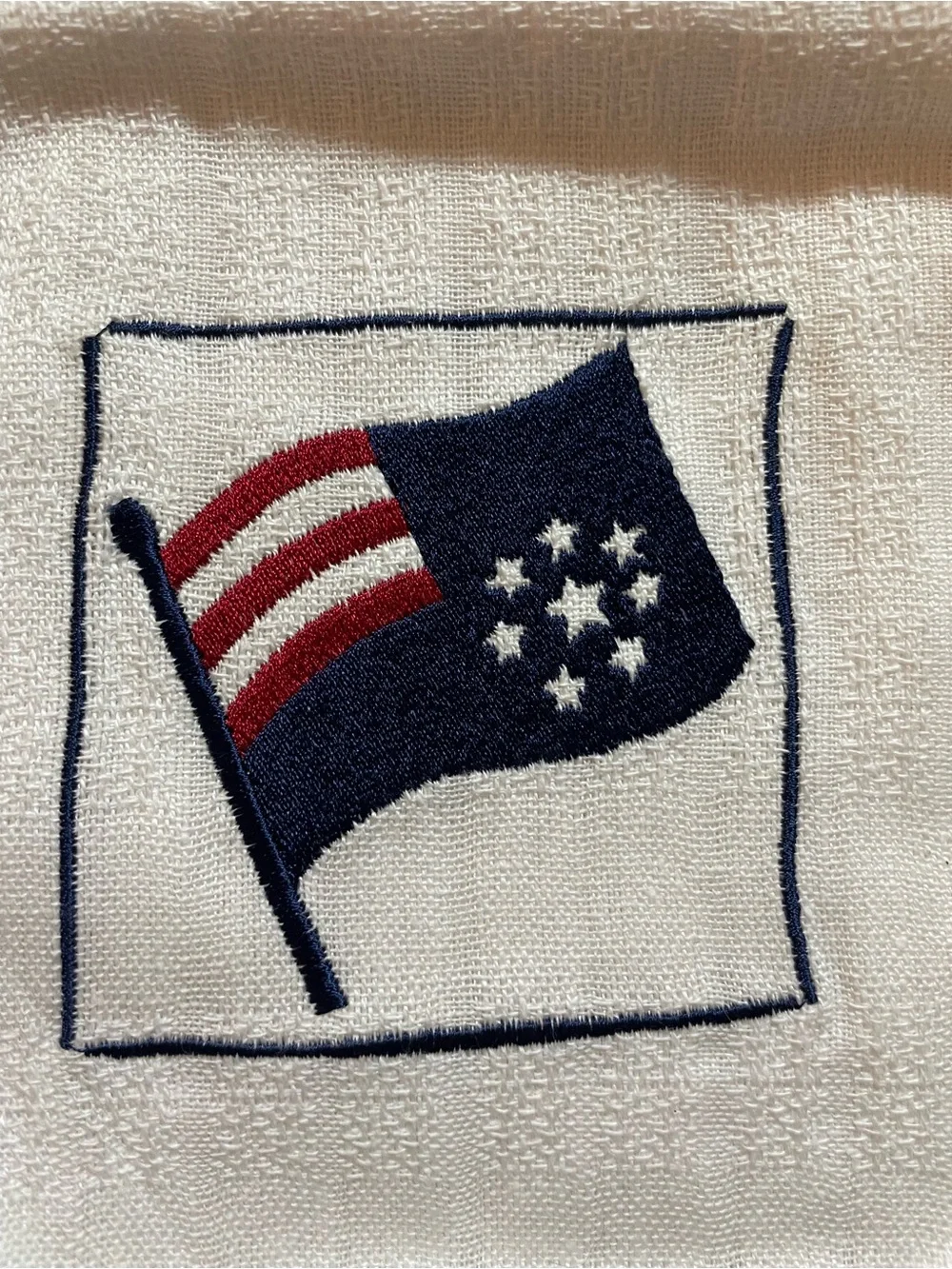 Warren Kimble Ritz patriotic dish towels 2 cotton white cream red blue USA flag